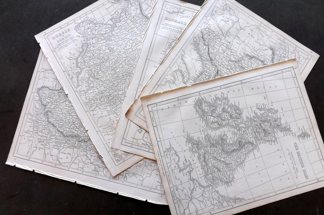 Lowry 1852 Lot of 5 Maps. Austria Turkey Greece British Isles Russia Denmark: Antique Engraved Map Published 1852 for "Lowry's Table Atlas" by Joseph William Lowry. Paper Size: 12 x 9.5 inch (30.5 x 24cm) Good Condition