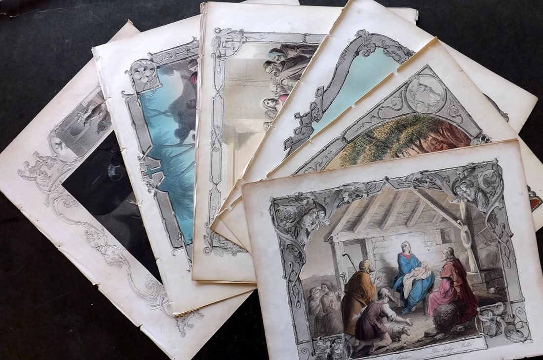 Payne & Fleetwood C1850 Lot of 17 Folio Hand Col Religious Prints Jesus (1 of 6)