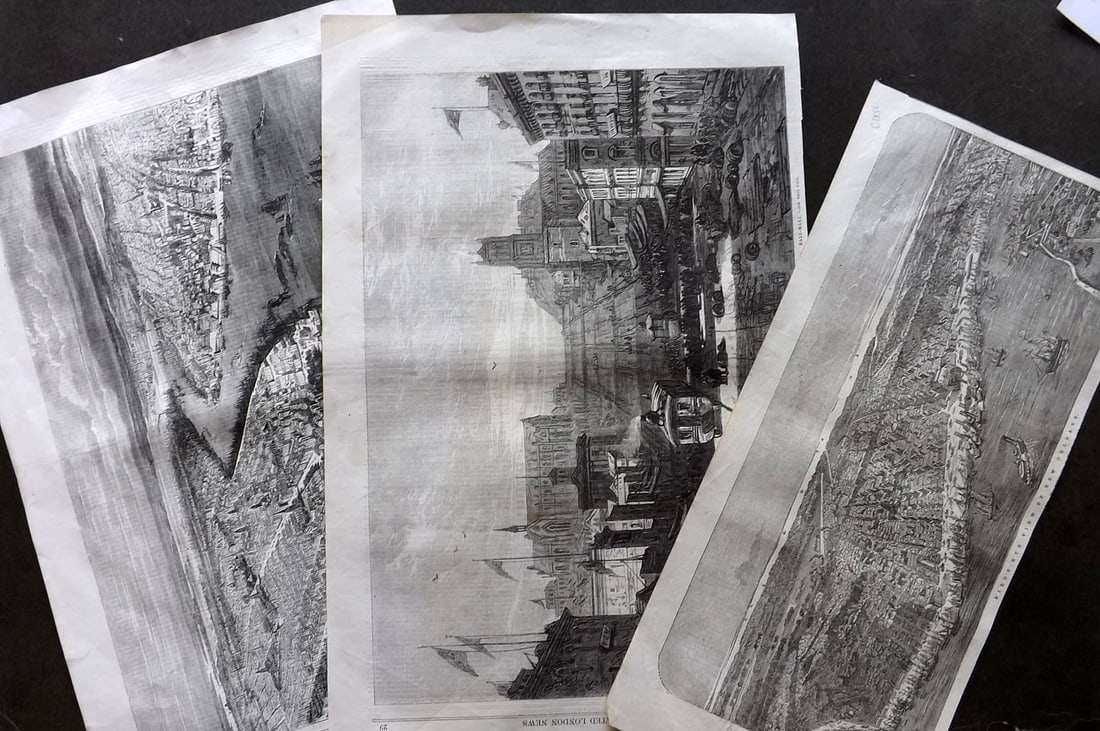 ILN 19th Cent. Lot of 3 Prints. USA - New Oreleans, New York, San Francisco: Wood Engravings with text on the reverse Published 19th Cent, London for "The Illustrated London News" Paper Size: Up to 16 x 11 inch (40 x 28cm) Good Condition