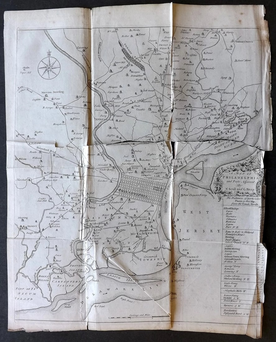 Philadelphia 1753 Map by Scull & Heap, Gentleman's Magazine. RARE USA (Fault) (1 of 4)