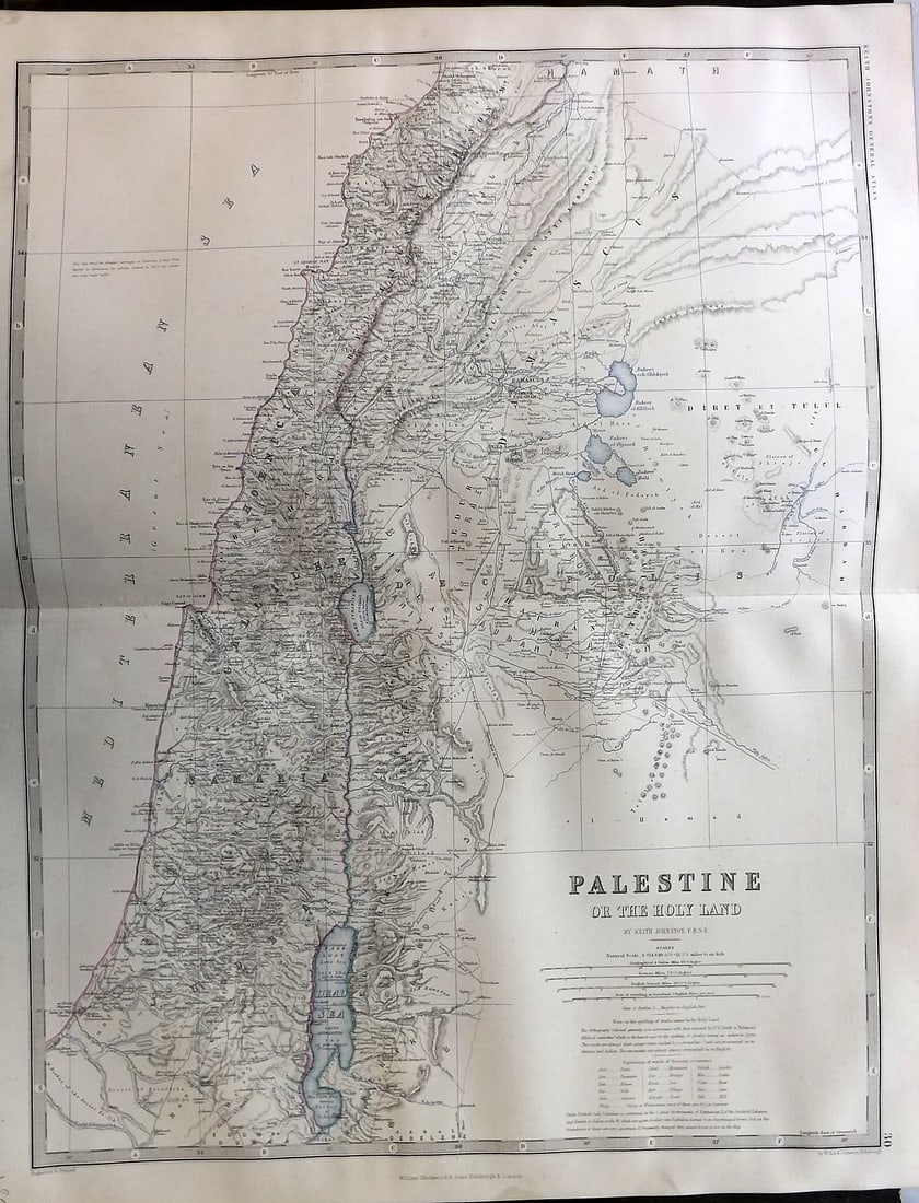 Johnston, Alexander C1865 LG Antique Map. Palestine or the Holy Land (1 of 1)