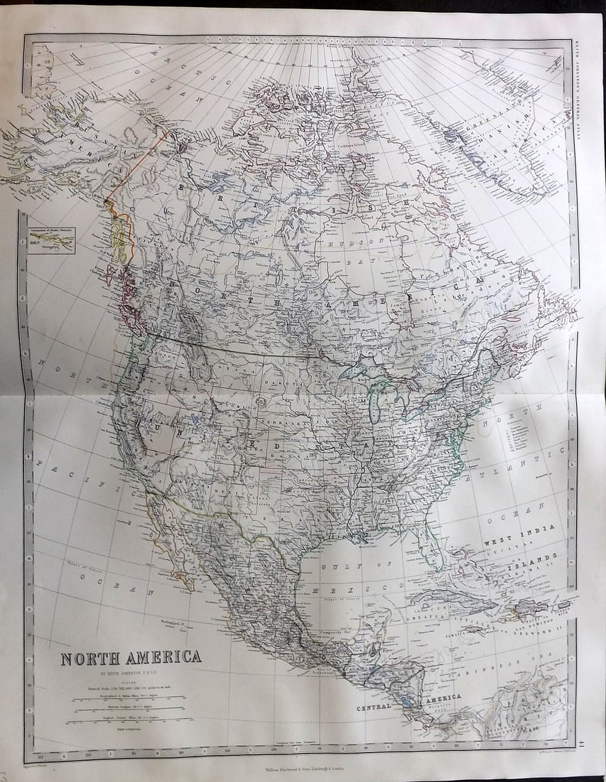 Johnston, Alexander C1865 LG Antique Map. North America. USA Canada (1 of 1)