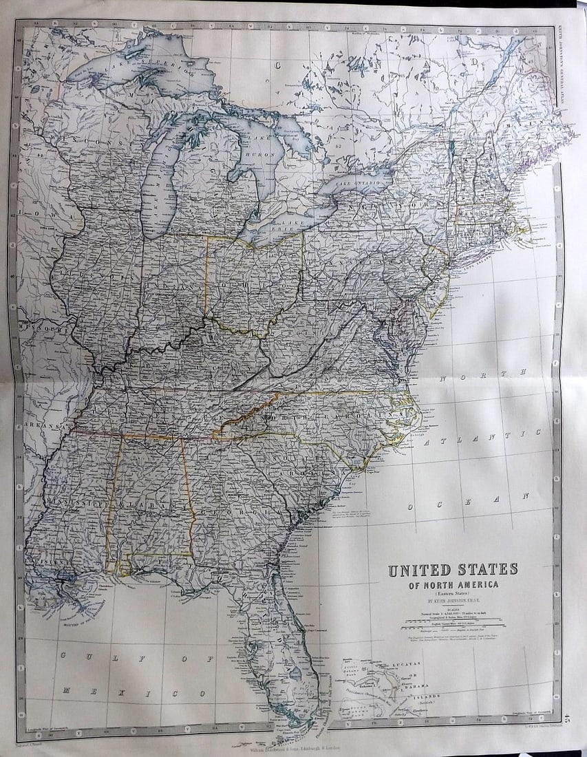 Johnston, Alexander C1865 LG Antique Map. United States of North America - Eastern Sheet (1 of 1)