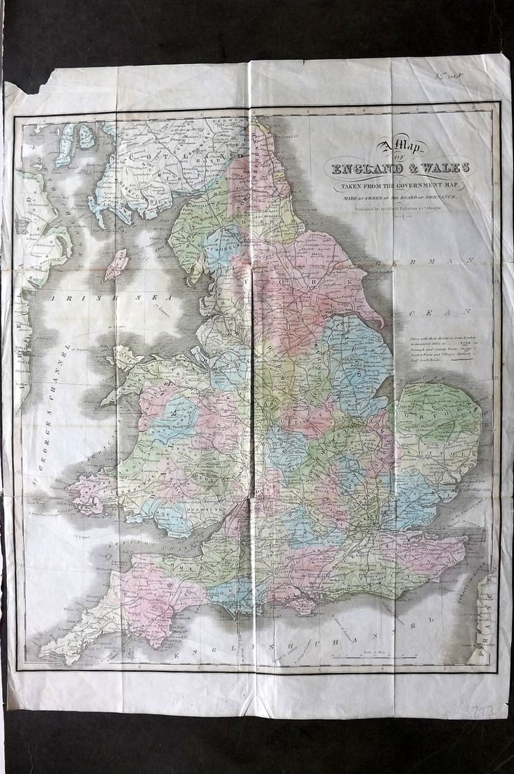 Fullarton, Archibald 1834 LG Hand Col Map. England & Wales (1 of 2)