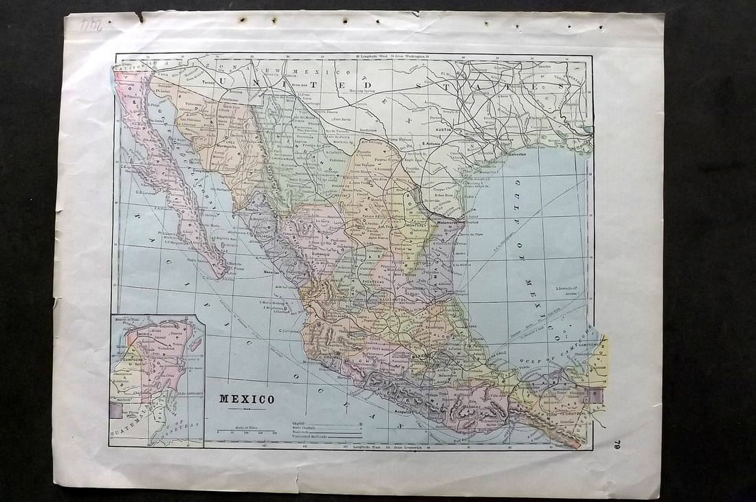 Historical Atlas C1896 Antique Map. Mexico and Central America (1 of 1)