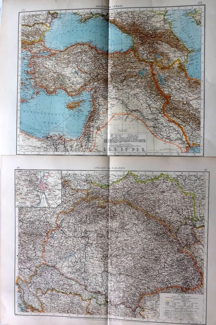 Andree, Richard 1896 Lot of 4 Large Maps. Turkey, Hungary & Austria (1 of 3)