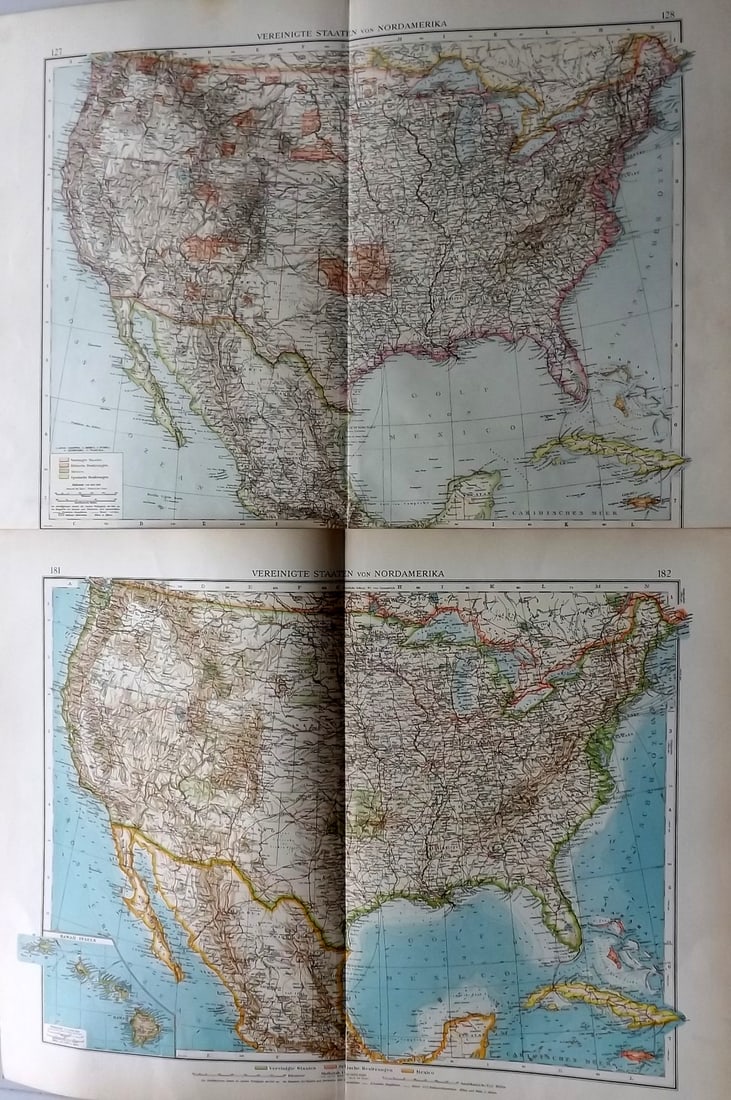 Andree, Richard 1896 Lot of 3 Large Maps. USA, North America (1 of 2)
