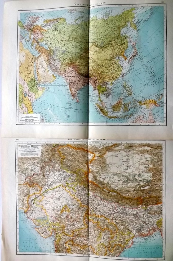 Andree, Richard 1896 Lot of 3 Large Maps. Asia and India (1 of 2)