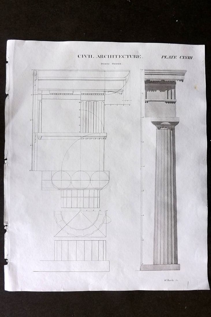 Brewster, David 1824 Architecture Print. Columns 158: Copper Plate Published 1808-1830, Philadelphia & Edinburgh for "The Edinburgh Encyclopaedia" Conducted by David Brewster. Paper Size: 10.5 x 8 inch (27 x 21cm) Good Condition