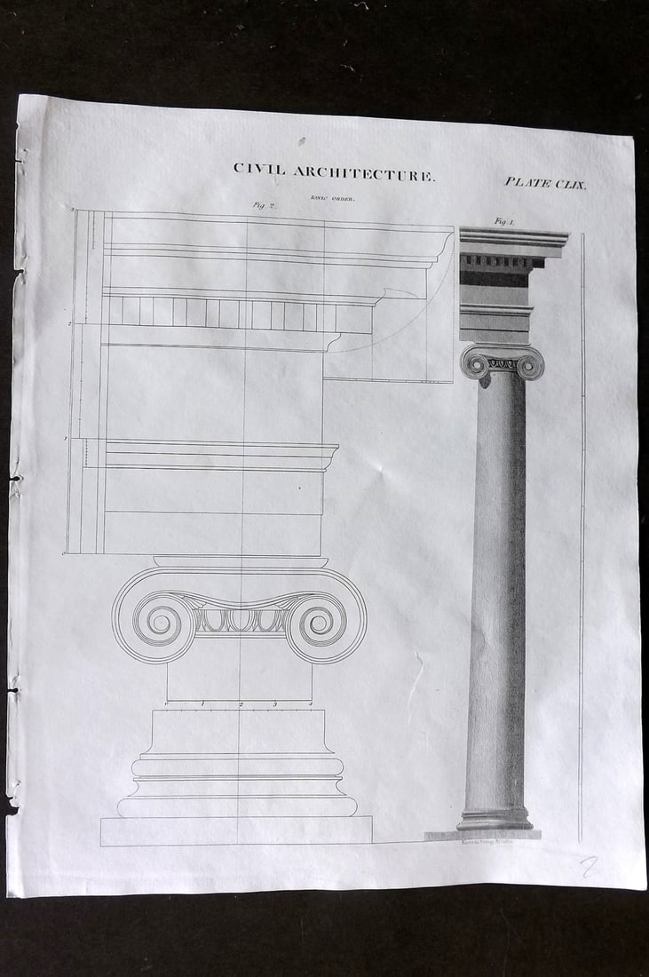 Brewster, David 1824 Architecture Print. Columns 159: Copper Plate Published 1808-1830, Philadelphia & Edinburgh for "The Edinburgh Encyclopaedia" Conducted by David Brewster. Paper Size: 10.5 x 8 inch (27 x 21cm) Good Condition