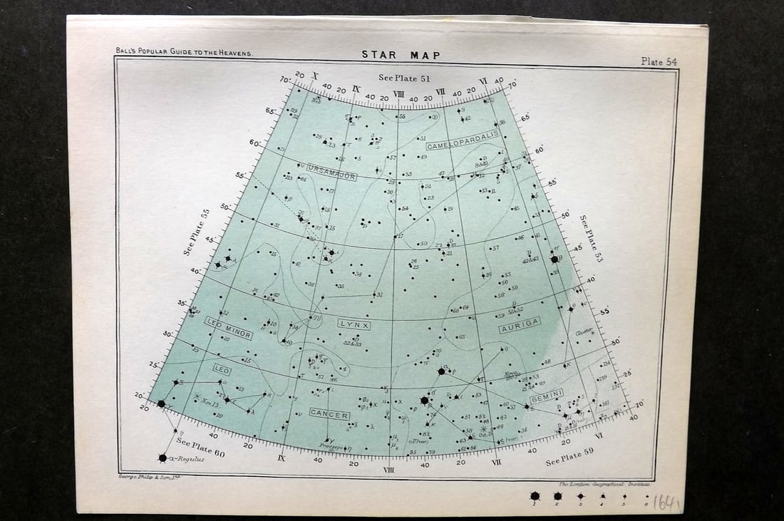Ball, Robert 1905 Astronomy Celestial Print. Star Map 54 (1 of 1)
