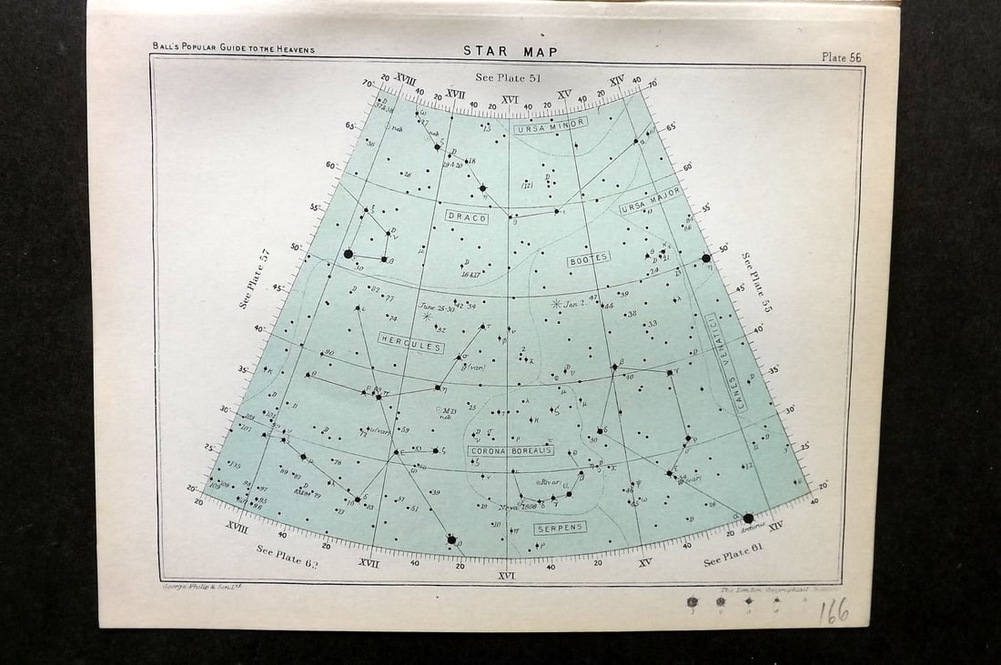Ball, Robert 1905 Astronomy Celestial Print. Star Map 56 (1 of 1)