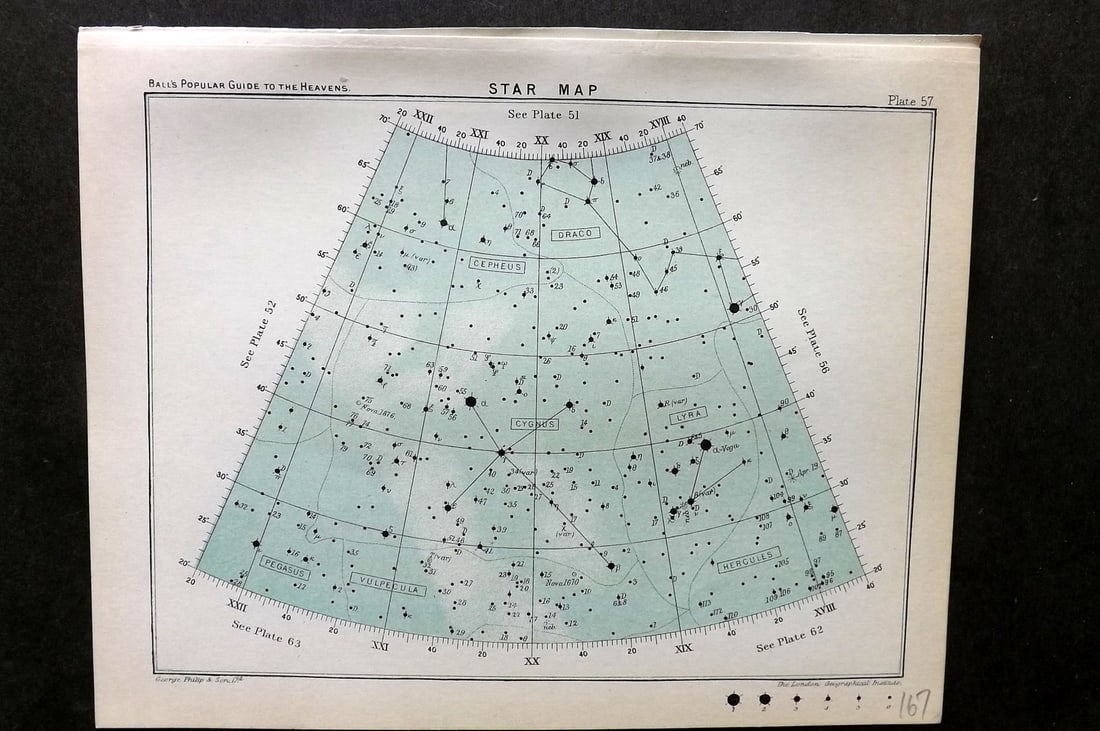 Ball, Robert 1905 Astronomy Celestial Print. Star Map 57 (1 of 1)