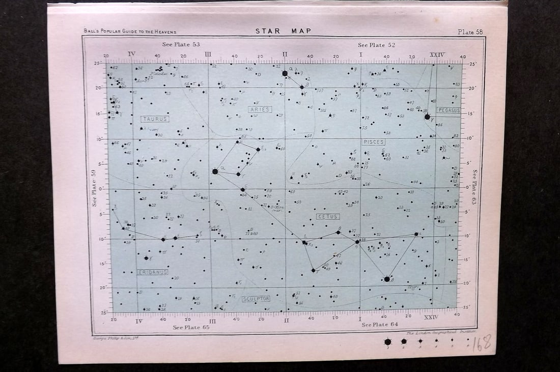 Ball, Robert 1905 Astronomy Celestial Print. Star Map 58 (1 of 1)
