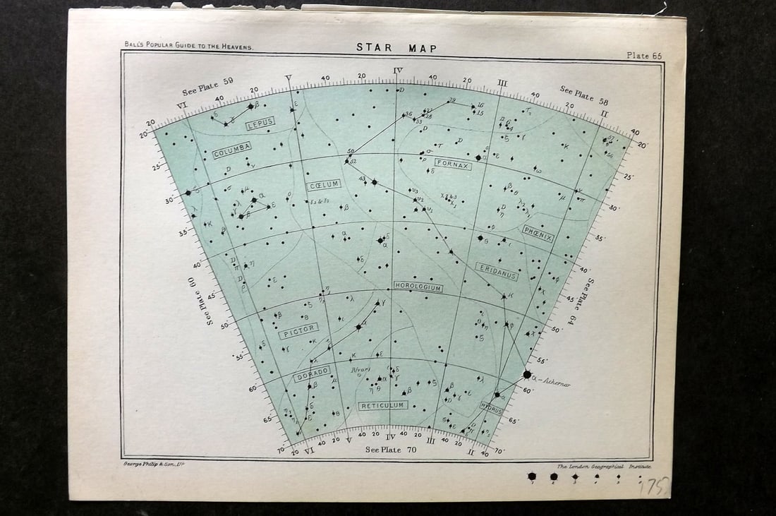 Ball, Robert 1905 Astronomy Celestial Print. Star Map 65 (1 of 1)