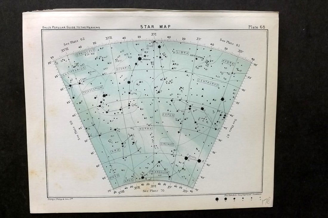 Ball, Robert 1905 Astronomy Celestial Print. Star Map 68 (1 of 1)