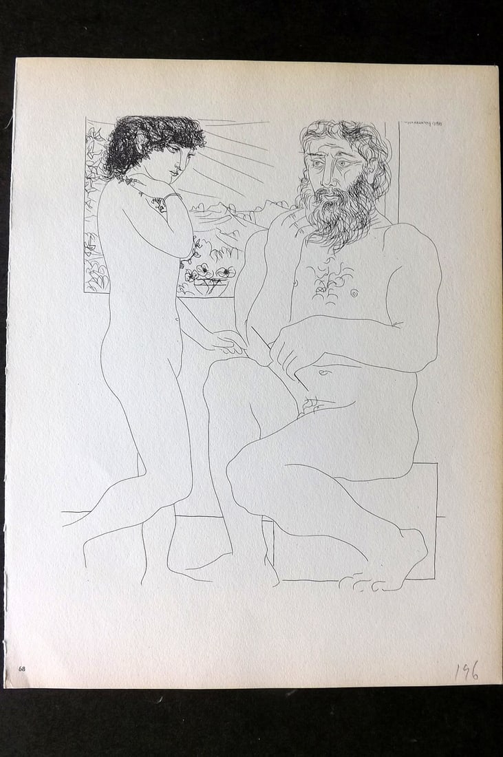 Picasso Vollard Suite 1956 Print. Sculptor and Model by a Window 68: Vintage Photogravure Published 1956, London for "Picasso's Vollard Suite" First English Edition of 100 Etchings created by Picasso between 1930-37. Printed on Good Quality Paper in Germany. Paper Size