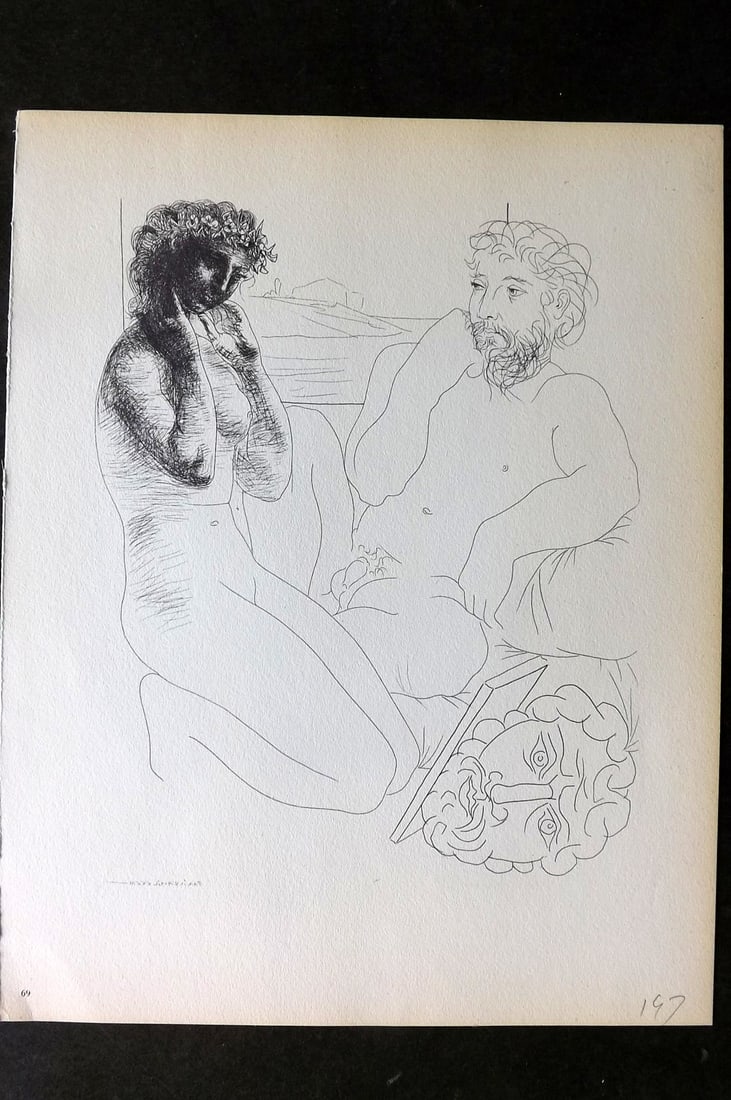 Picasso Vollard Suite 1956 Print. Sculptor and Model by a Window 69: Vintage Photogravure Published 1956, London for "Picasso's Vollard Suite" First English Edition of 100 Etchings created by Picasso between 1930-37. Printed on Good Quality Paper in Germany. Paper Size