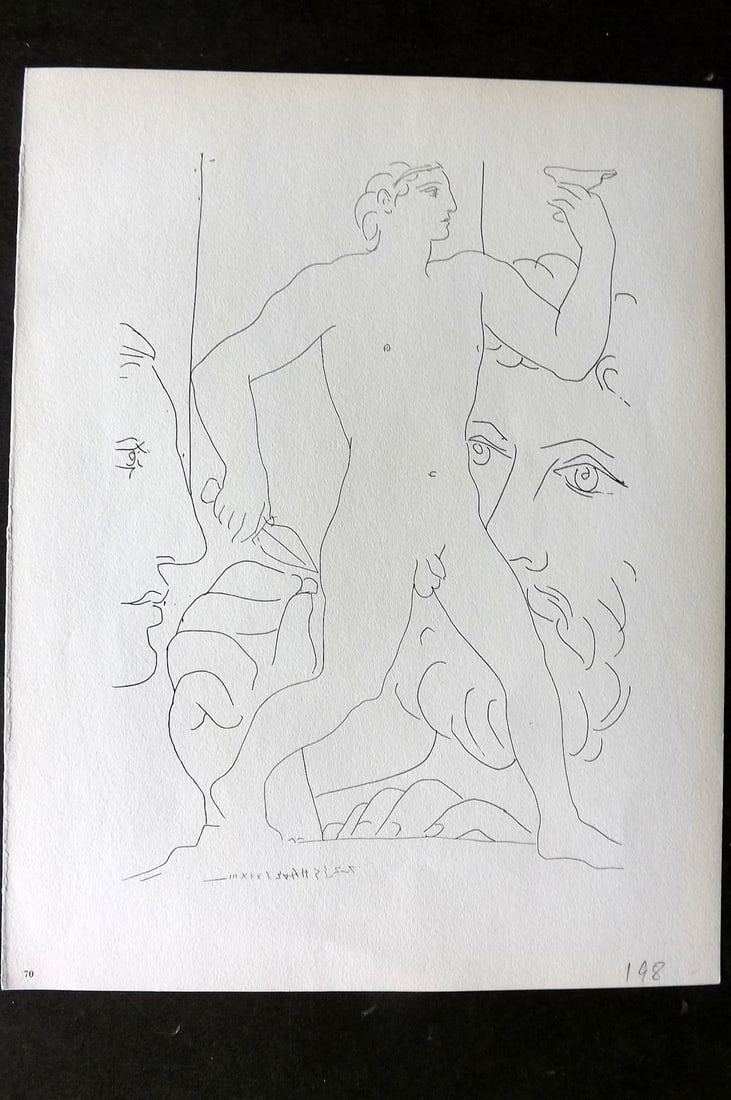 Picasso Vollard Suite 1956 Print. Heads of Sculptor and Model 70: Vintage Photogravure Published 1956, London for "Picasso's Vollard Suite" First English Edition of 100 Etchings created by Picasso between 1930-37. Printed on Good Quality Paper in Germany. Paper Size
