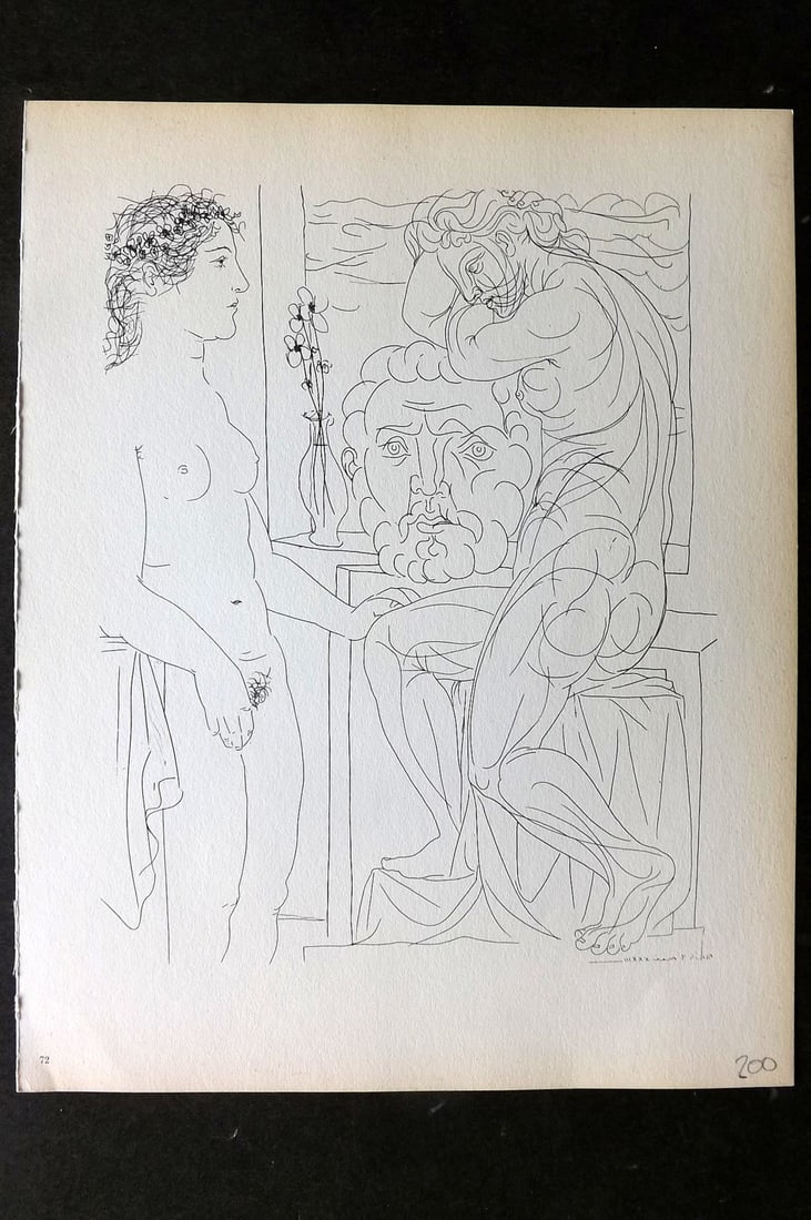 Picasso Vollard Suite 1956 Print. Female Model and Two Sculptures 72: Vintage Photogravure Published 1956, London for "Picasso's Vollard Suite" First English Edition of 100 Etchings created by Picasso between 1930-37. Printed on Good Quality Paper in Germany. Paper Size
