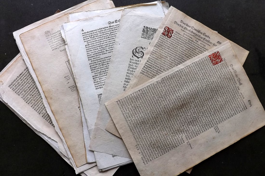 Munster, Sebastian C1550-85 Lot of 20 Text Sheets (40pp) from the Cosmographia (1 of 3)