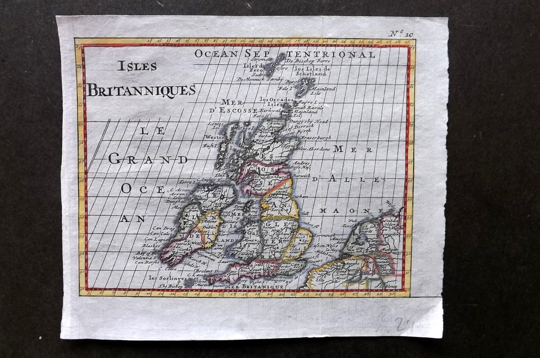 Chatelain, Zacharias (Pub) 1721 Hand Col Map of The British Isles. Isles Britanniques (1 of 1)