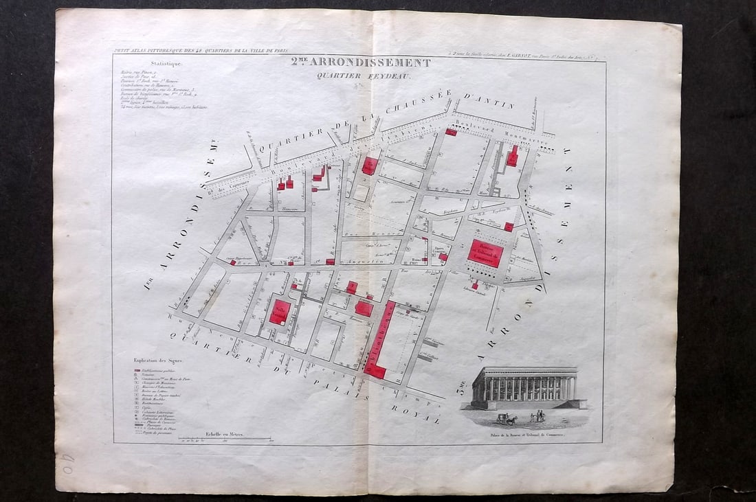 Perrot, A. M. 1836 Map. Paris - Quartier Feydeau, France: Steel Engraved Map Published 1836, Paris for "Petit Atlas Pittoresque Des quarante-huit Quartiers de la Ville de Paris" by A. M. Perrot. Centre fold as published. Paper Size: 15.5 x 11.5 inch (39 x 29