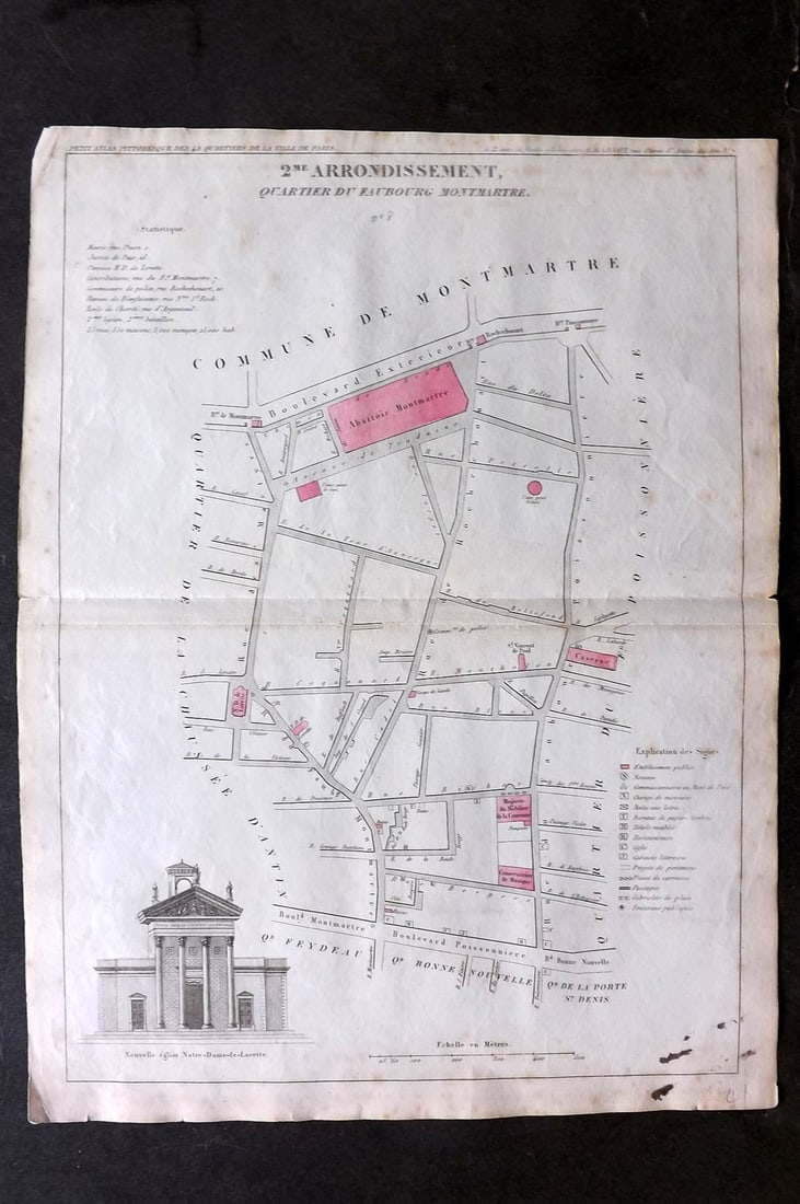 Perrot, A. M. 1836 Map. Paris - Quartier du Faubourg Montmartre, France: Steel Engraved Map Published 1836, Paris for "Petit Atlas Pittoresque Des quarante-huit Quartiers de la Ville de Paris" by A. M. Perrot. Centre fold as published. Paper Size: 15.5 x 11.5 inch (39 x 29