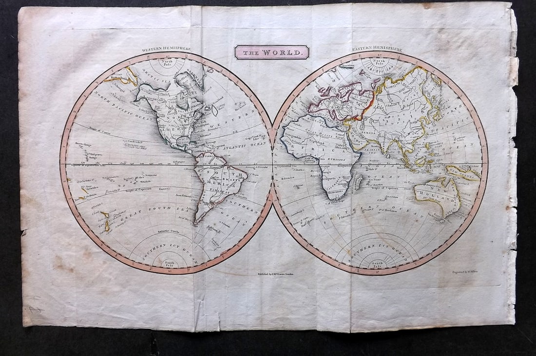 Barclay & Milton C1810 Antique Map. World Hemispheres (1 of 1)