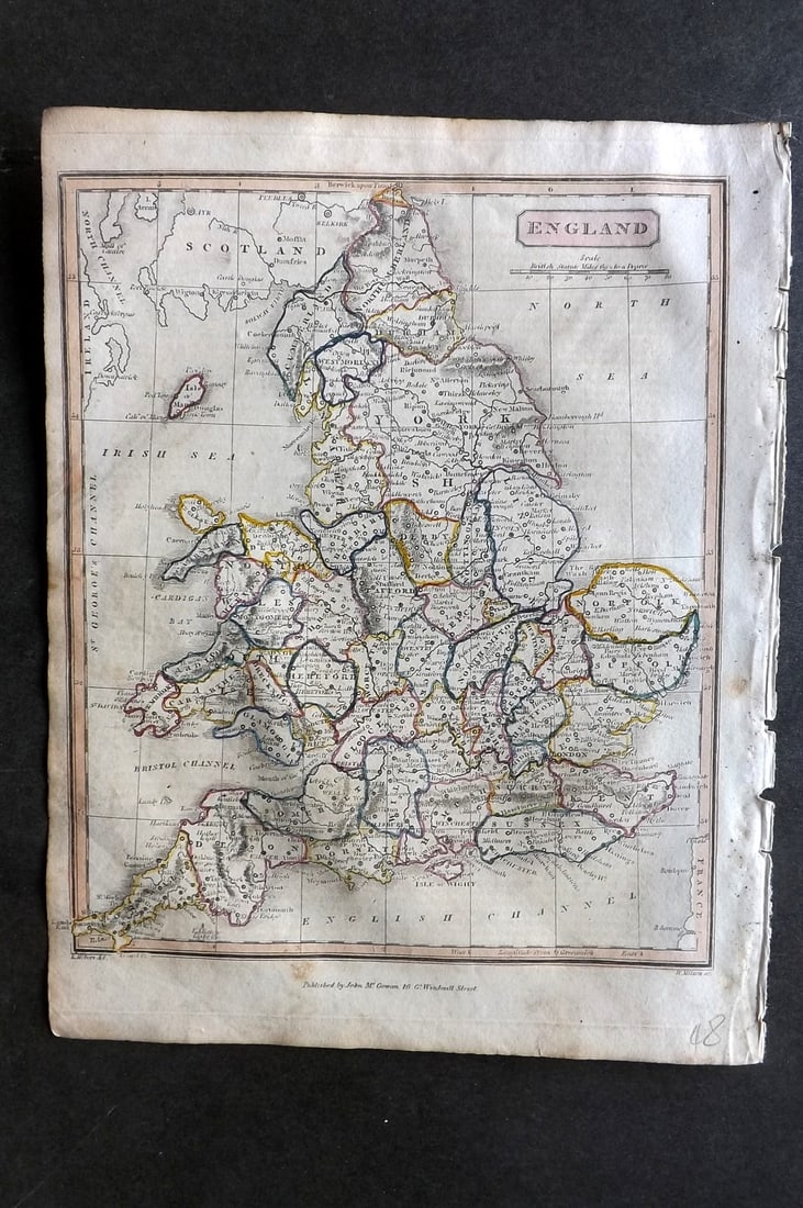 Barclay & Milton C1810 Antique Map. England: Copper Engraved Map Published C1810, London for "Barclay's Universal Dictionary" by James Barclay. Original outline hand colour. Maps Engraved by W. Milton. Paper Size: 10 x 8 inch (26 x 20cm) Very mi