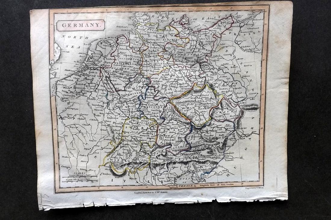Barclay & Milton C1810 Antique Map. Germany: Copper Engraved Map Published C1810, London for "Barclay's Universal Dictionary" by James Barclay. Original outline hand colour. Maps Engraved by W. Milton. Paper Size: 10 x 8 inch (26 x 20cm) Very mi