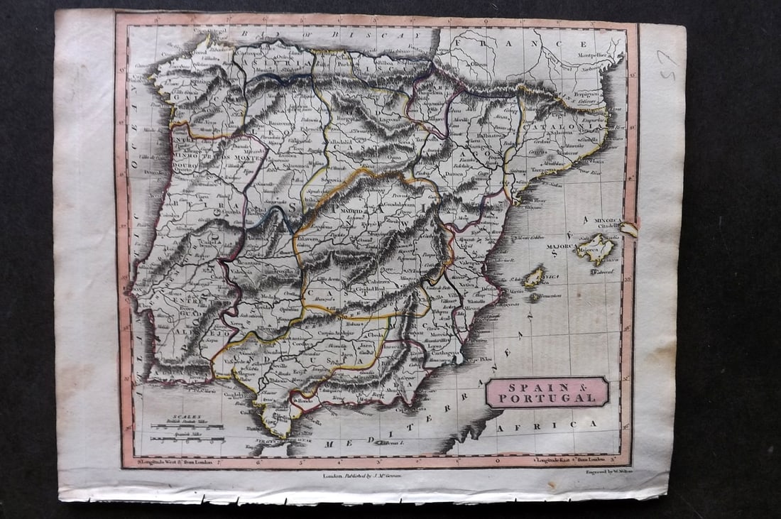 Barclay & Milton C1810 Antique Map. Spain & Portugal (1 of 1)