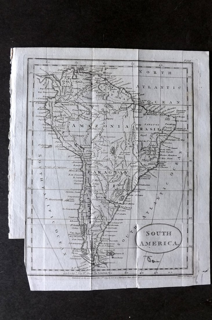 Vyse, Charles 1805 Antique Map. South America: Copper Engraved Map Published 1805 (Map dated 1799) London for "Geography for Youth. A New Grammar: Containing A Comprehensive System of Modern Geography?" by Charles Vyse. Folds as issued, Paper Size