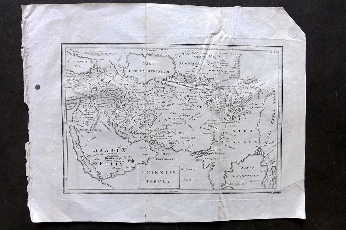 Cellarius & Patrick 1816 Antique Map. Orientis Tabula. Asia & Holy Land: Copper Engraved Map Published 1816, London for "Geographia Antiqua" by Samuel Patrick. Maps based on those by Andreas Cellarius. Folds as issued. Paper Size: 10 x 8 inch (26 x 20cm) Closed split on on