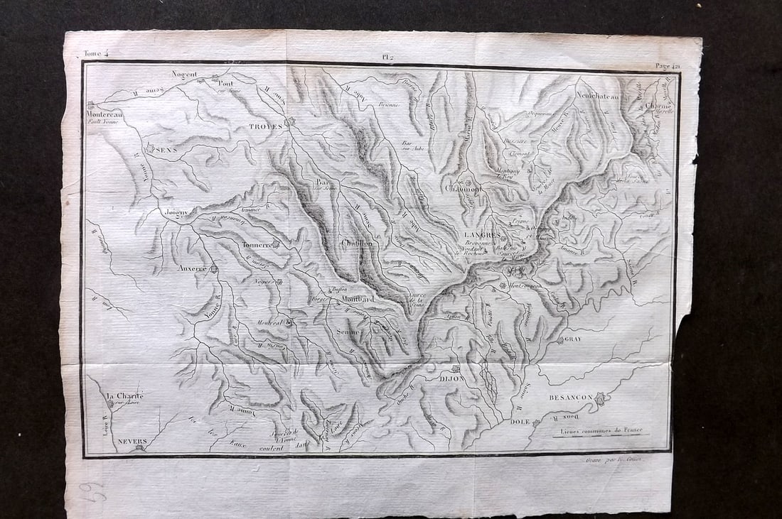 Buffon & Vaugondy 1825 Map. Langres Mountains, Champagne Ardenne, France (1 of 1)