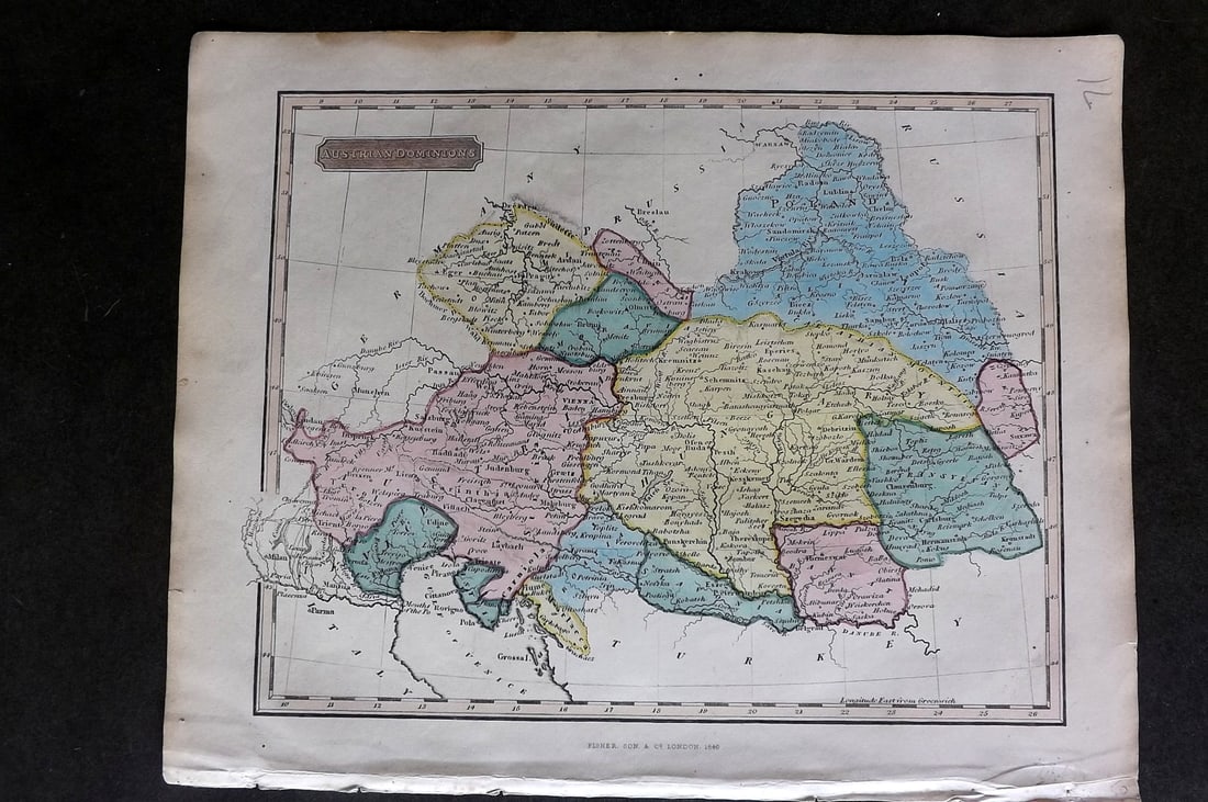 Russell & Barclay 1840 Hand Col Map. Austrian Dominions (1 of 1)