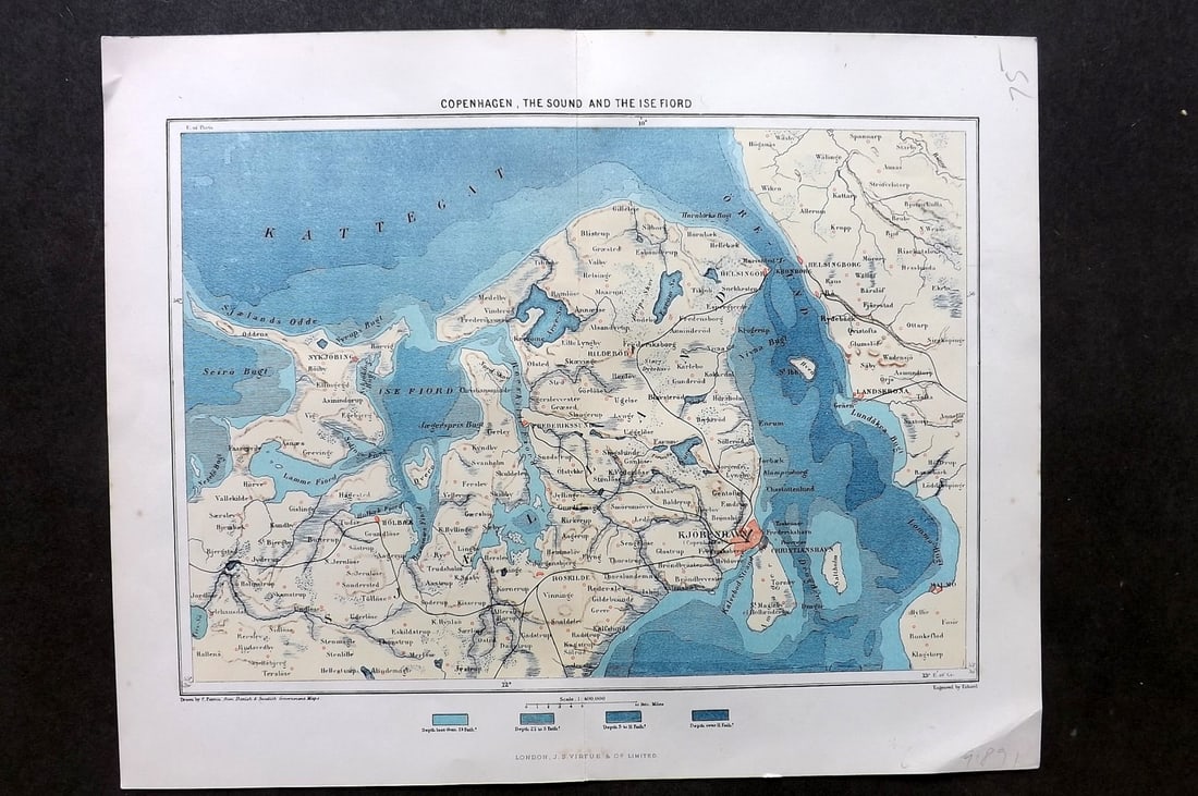 Reclus, Elisee C1880 Antique Map. Copenhagen Denmark: Lithograph Map Published 1876-94, London for "The Universal Geography" by Elisee Reclus. Edited by A. H. Keane. Reverse side blank. Centre fold as published. Paper Size: 13 x 10.5 inch (33 x 27cm) Goo