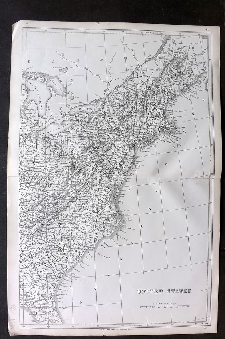 Lowry, Joseph 1852 Antique Map. USA East Coast - New York, North South Carolina Pennsylvania (1 of 2)