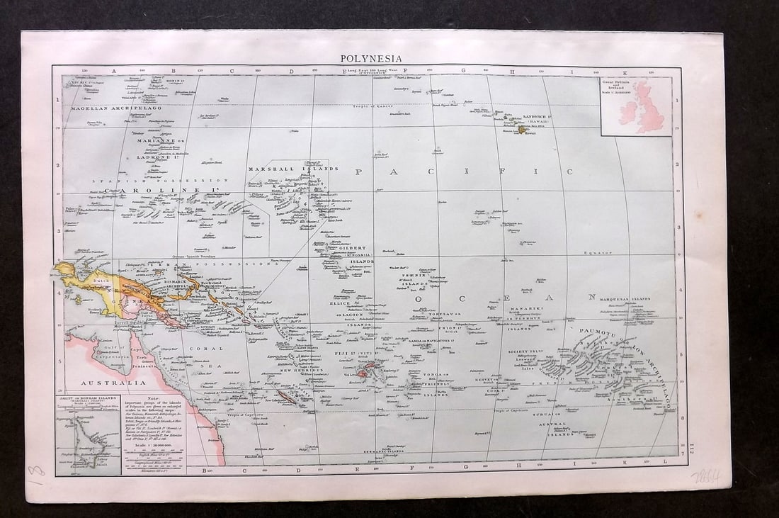 Times Atlas 1895 Antique Map. Polynesia. Pacific Hawaii Australia (1 of 1)