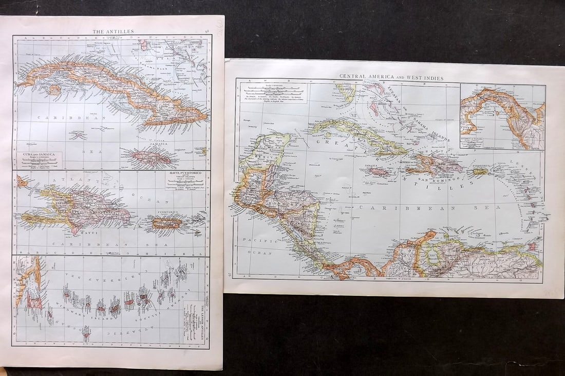 Times Atlas 1895 Pair of Maps. West Indies Caribbean - The Antilles, Central America and West Indies (1 of 1)