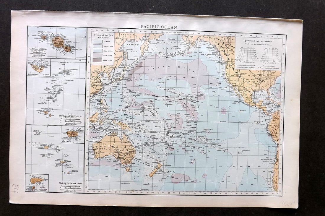 Times Atlas 1895 Antique Map. Pacific Ocean. Australia etc (1 of 1)