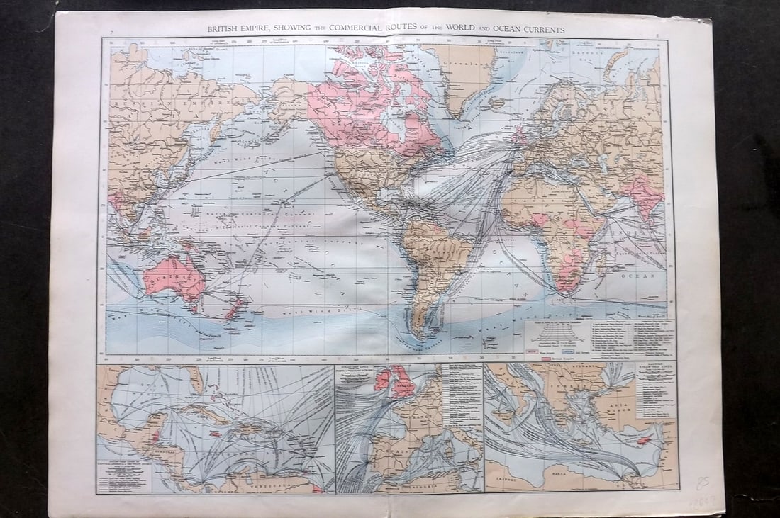 Times Atlas 1895 Antique Map. British Empire showing the Commercial Routes of the World (1 of 1)