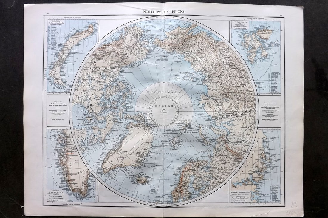 Times Atlas 1895 Antique Map. North Polar Regions. North Pole (1 of 1)