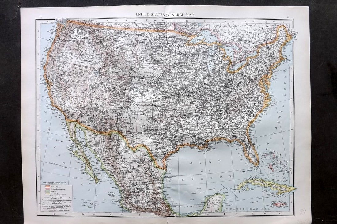 Times Atlas 1895 Antique Map. United States General Map (1 of 1)