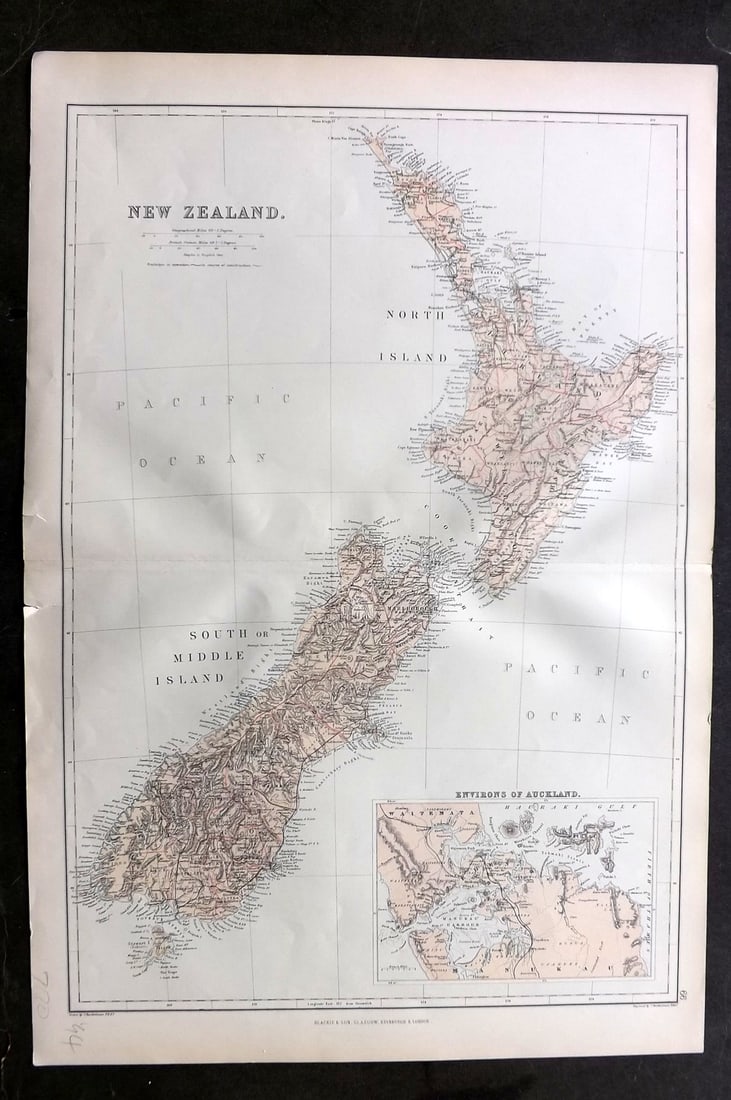Blackie & Weller 1882 Antique Map. New Zealand (1 of 1)