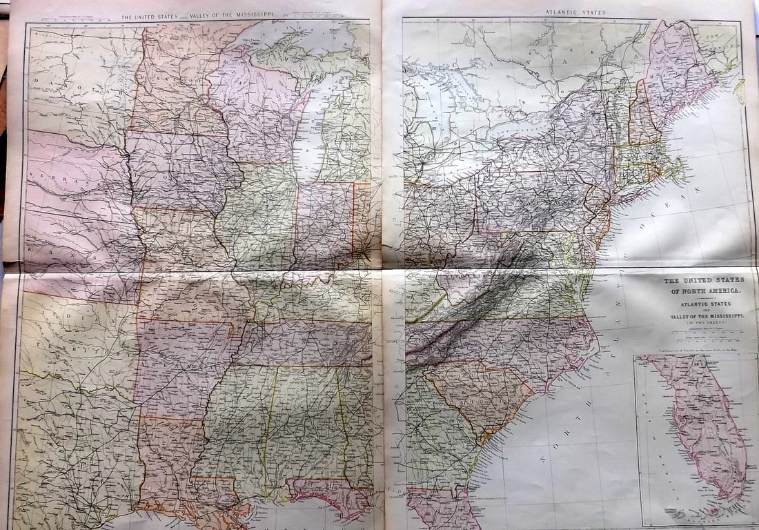 Blackie & Weller 1882 Pair of Maps. United States - Valley of the Mississippi & Atlantic States (1 of 2)