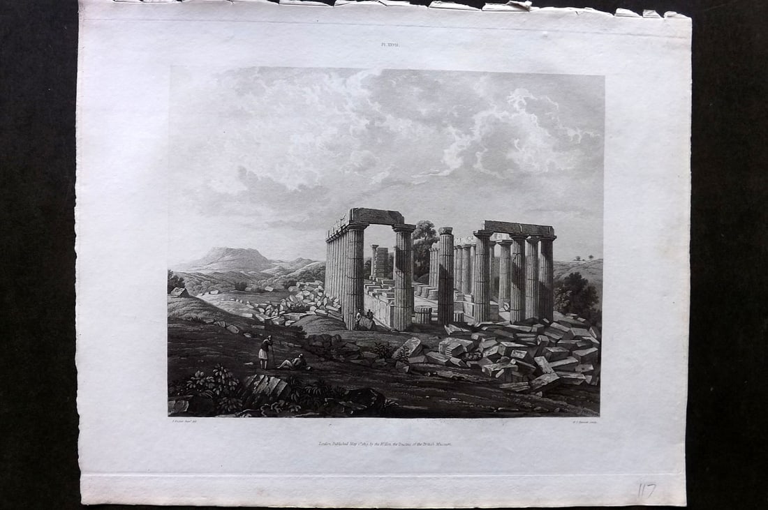 BM Marbles 1819 Folio Print. Greece - Bassae, Temple of Apollo Epicurius - NE View (1 of 1)