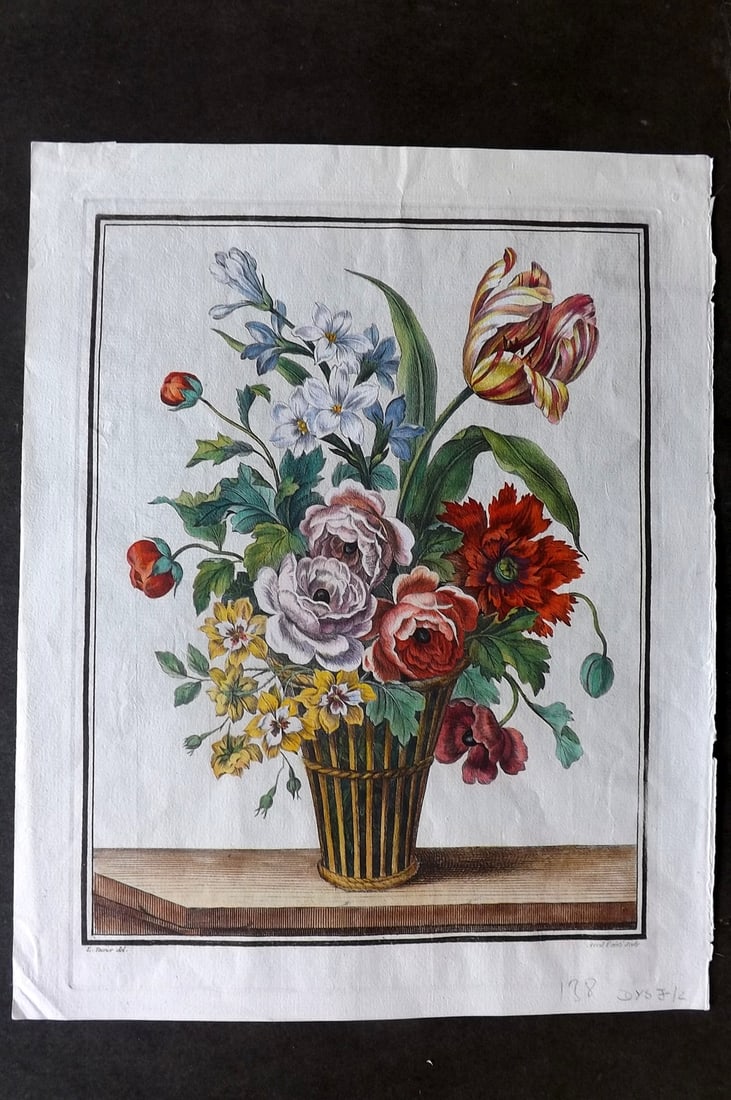 Tessier, Louis 19th Cent. Fine Hand Col Bouquet of Flowers in Vase (1 of 2)