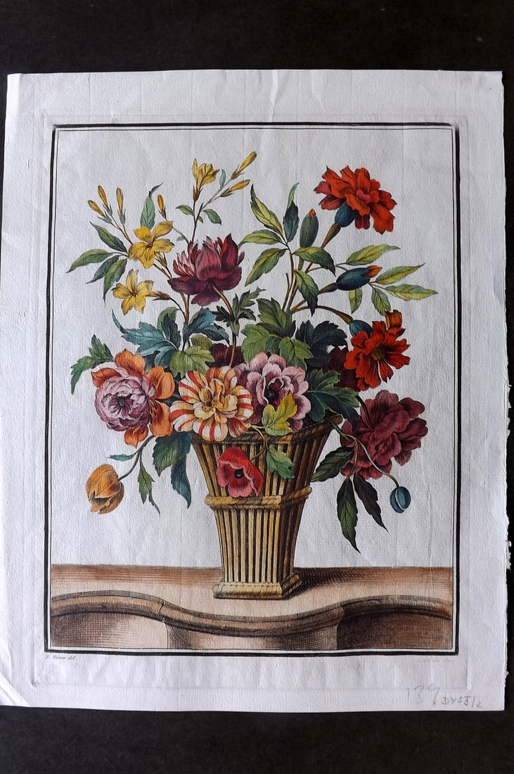 Tessier, Louis 19th Cent. Fine Hand Col Bouquet of Flowers in Vase (1 of 2)