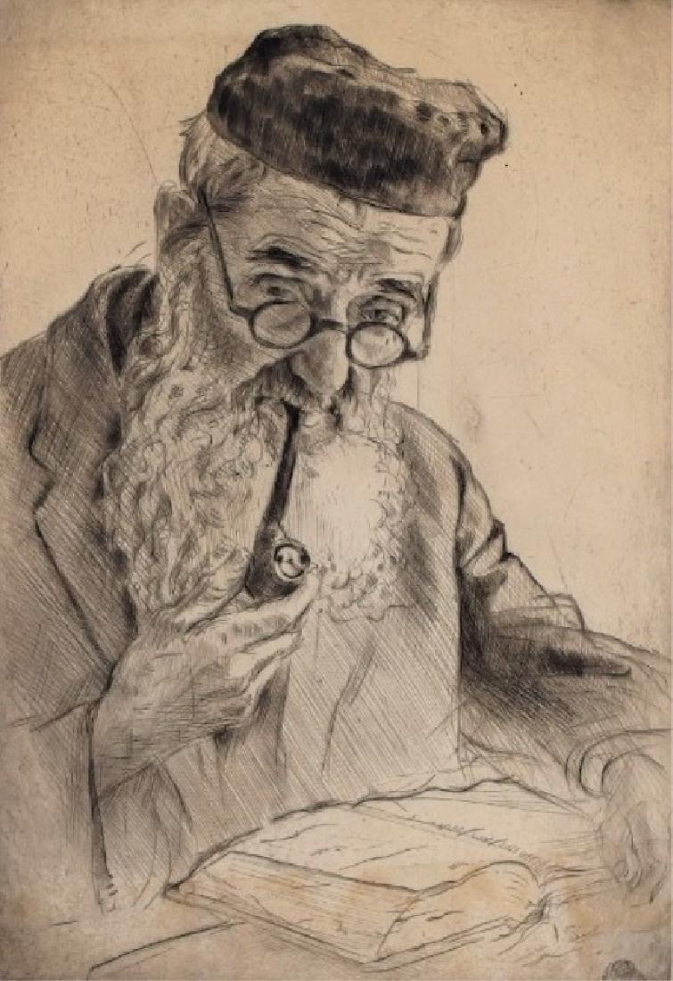 Joseph Margulies Etching of Old Man w/ Wood Pipe (1 of 6)
